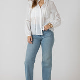 Lace Insert Button Front Blouse