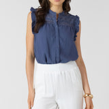 Lace Insert Button Front Blouse (Dex)