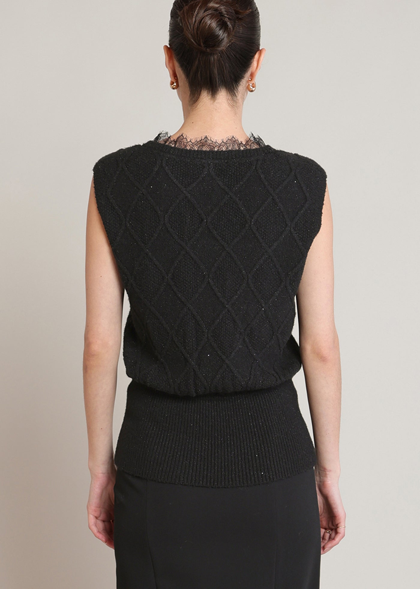 Lace Neckline Shimmer Sweater Top (Dex)