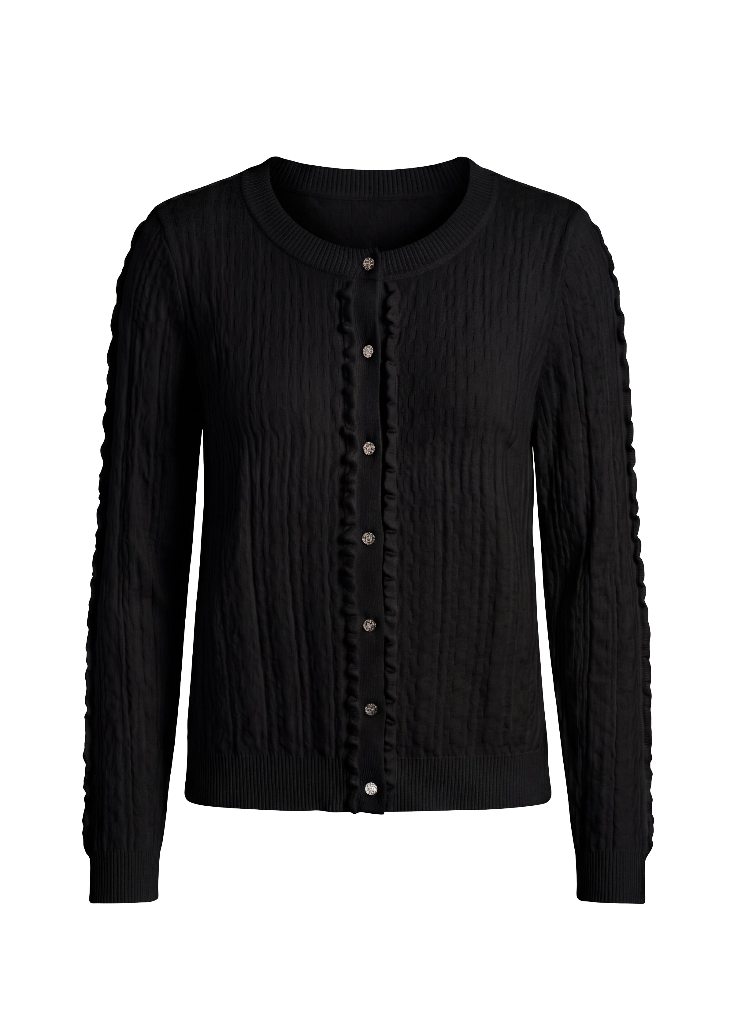 Button Front Cardigan Sweater w/Ruffles (Liverpool)