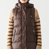 Hooded Faux Leather Puffer Vest (Dex)