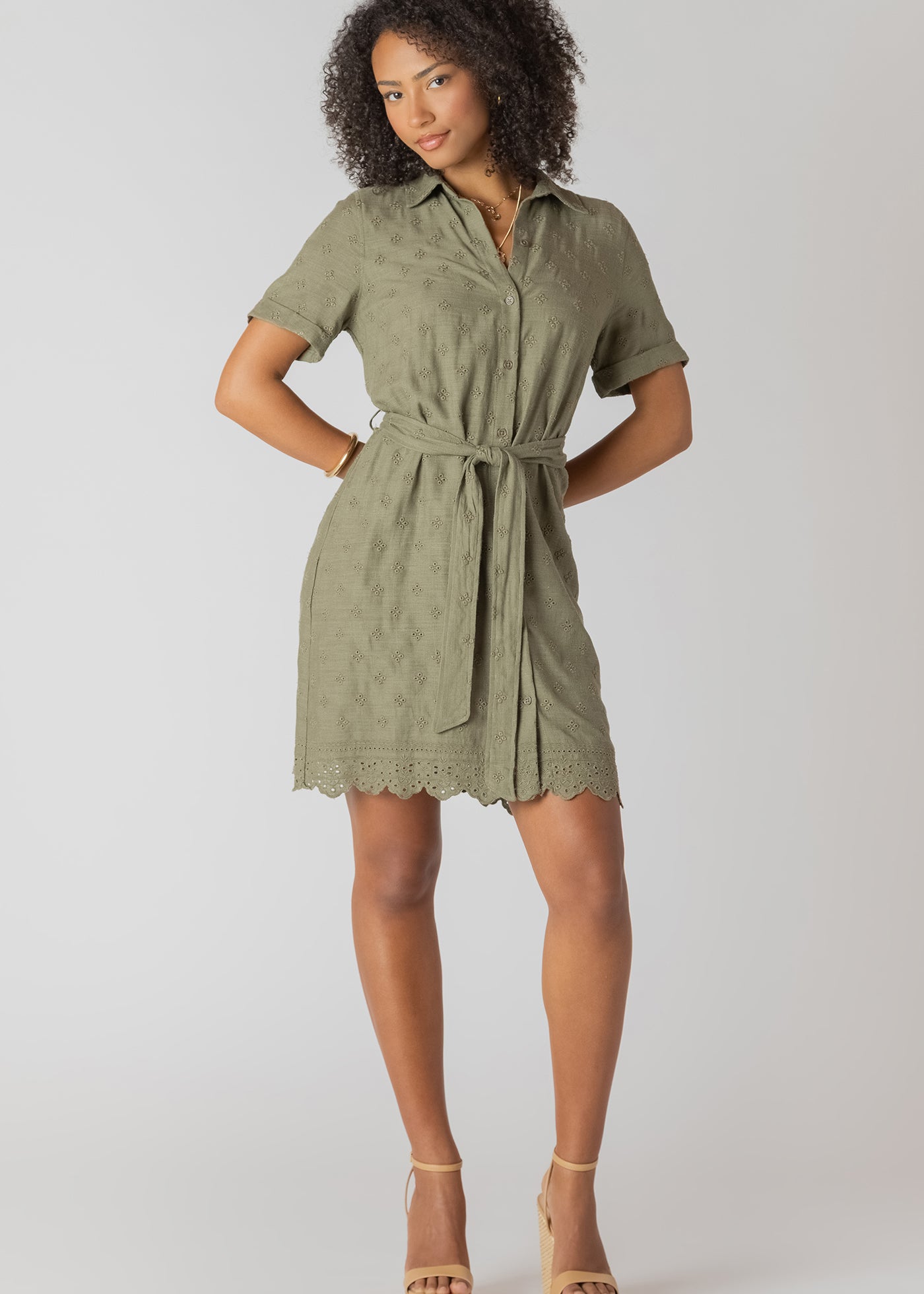 Eyelet Hem Linen Shirt Dress (Room 34 By Dex) SAGE / LARGE Eyelet Hem Linen Shirt Dress (Room 34 By Dex) SAGE / LARGE