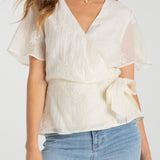 Short Sleeve Wrap Front Woven Top w/Tie (Liverpool)