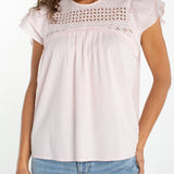 Double Flutter Sleeve Woven Blouse w/ Embroidery (Liverpool)