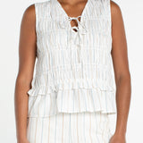 Smocked Tie Front Woven Tank (Liverpool)