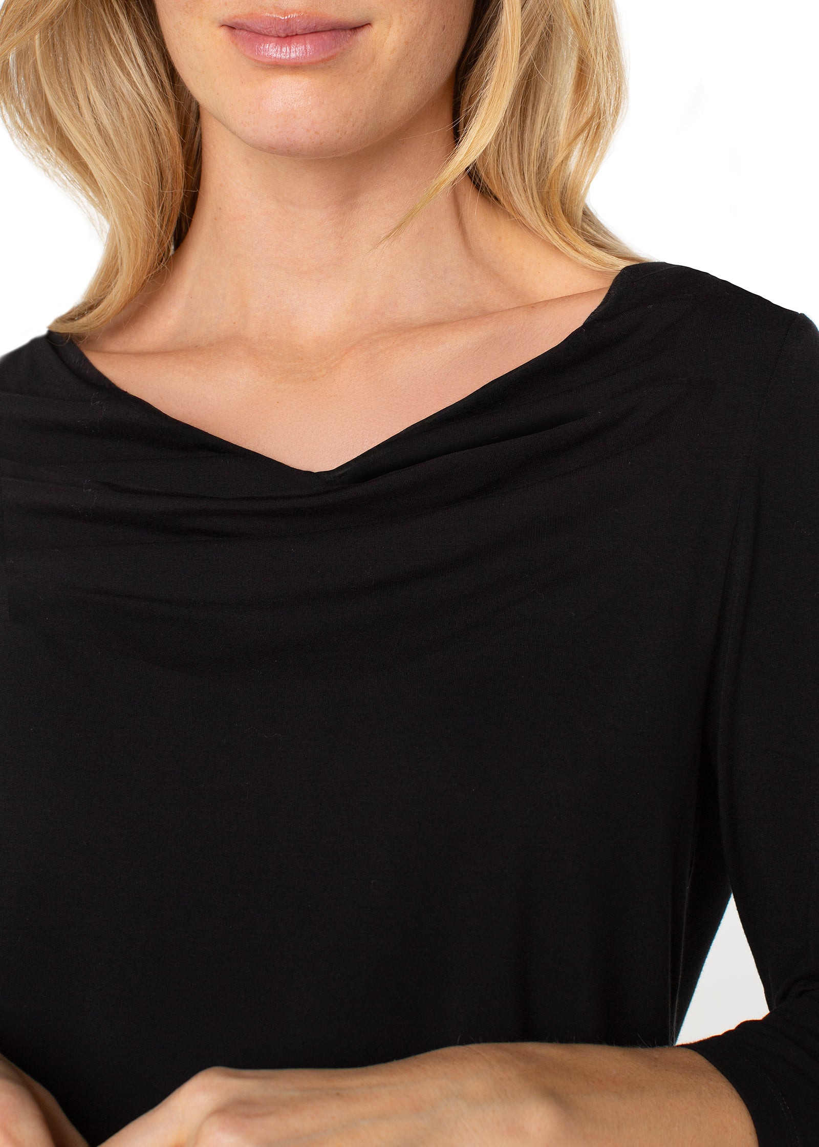 Draped Neck 3/4 Sleeve Knit Top (Liverpool)
