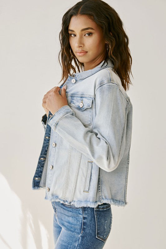 KAN CAN Zoey Distressed Denim Jacket