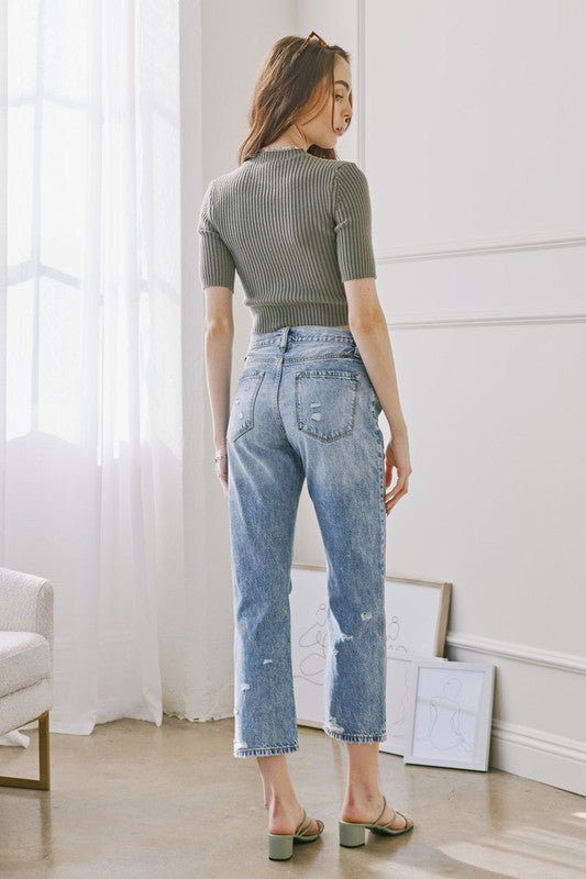 KAN CAN Distressed High Rise Straight Jean (Ivette)