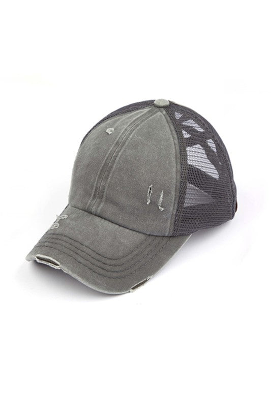 C.C Criss Cross Distressed Denim Cap (Grey)