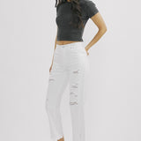 KAN CAN Distressed High Rise Crop White Denim (Darby)