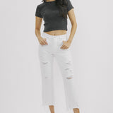 KAN CAN Distressed High Rise Crop White Denim (Darby)