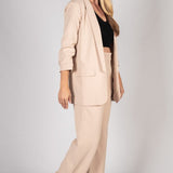 Ruched Sleeve Woven Blazer