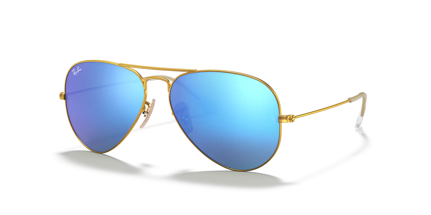 RAY-BAN Aviator Large Metal Mirror Sunglasses (Gold/Blue Flash Mirror)