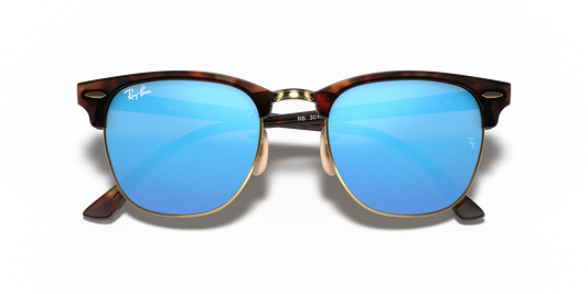 RAY-BAN Men's Clubmaster Classic Sunglasses (Sand Havana on Arista/Grey Mirror Blue)
