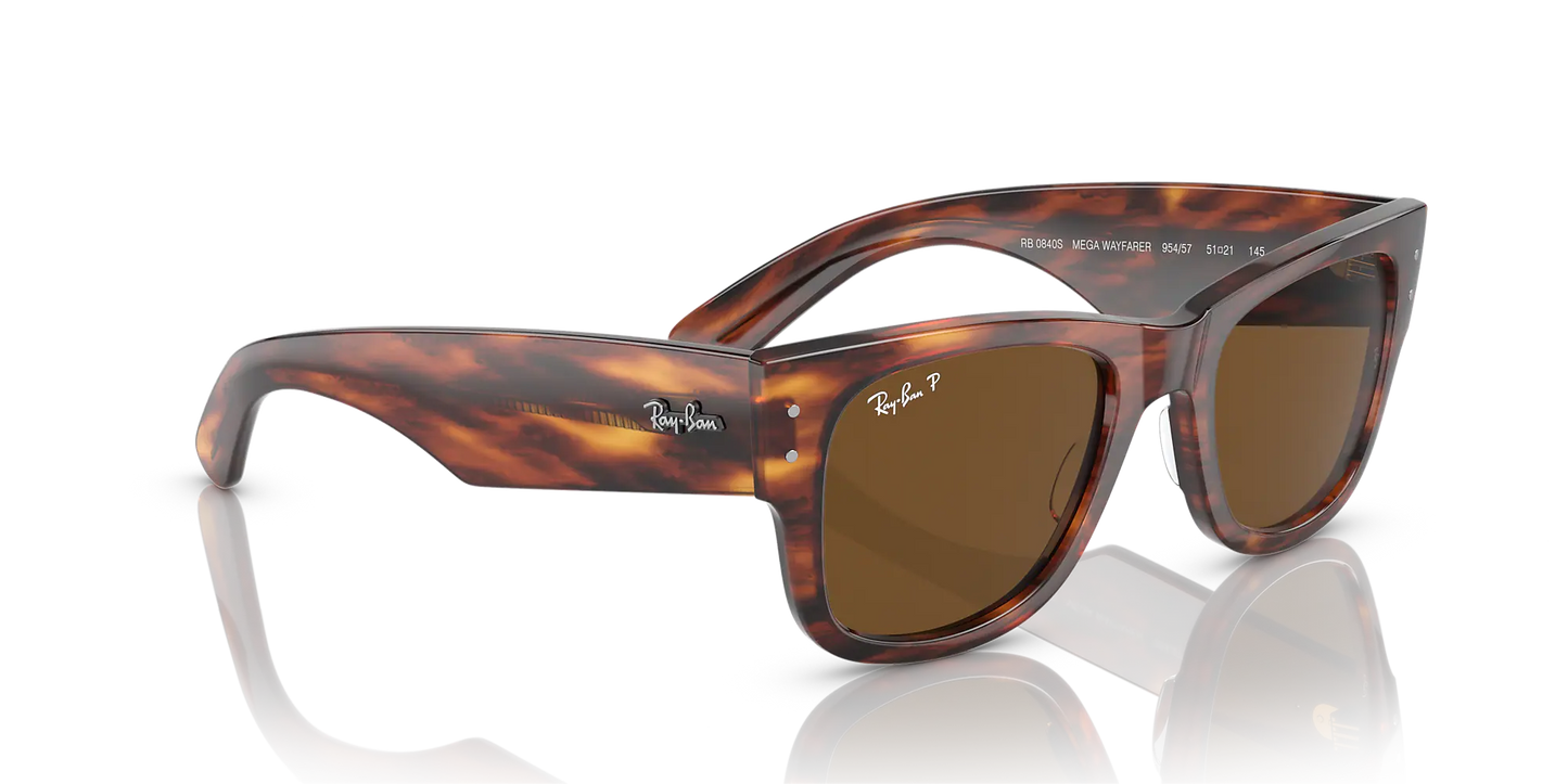 RAY-BAN Women's Mega Wayfarer Classic Sunglasses (Striped Havana/Brown Polarized)