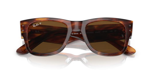 RAY-BAN Women's Mega Wayfarer Classic Sunglasses (Striped Havana/Brown Polarized)