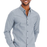 Men's Faux Pocket Casual Collared Shirt (Heather Navy)