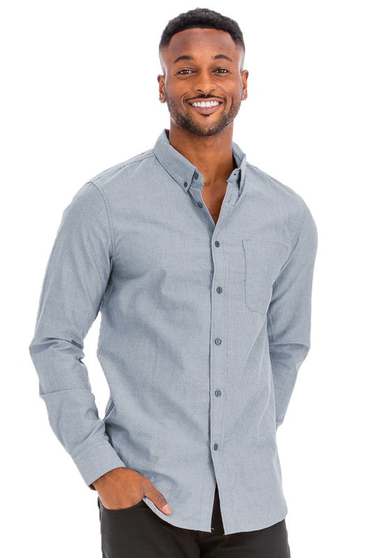 Men's Faux Pocket Casual Collared Shirt (Heather Navy)