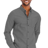 Men's Faux Pocket Casual Collared Shirt (Heather Black)