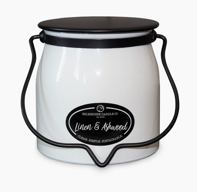 MILKHOUSE  16 Oz. Butter Jar Candle (Linen & Ashwood) (LOCAL PICKUP ONLY)