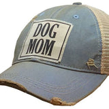 "Dog Mom" Distressed Trucker Cap (Sky Blue)